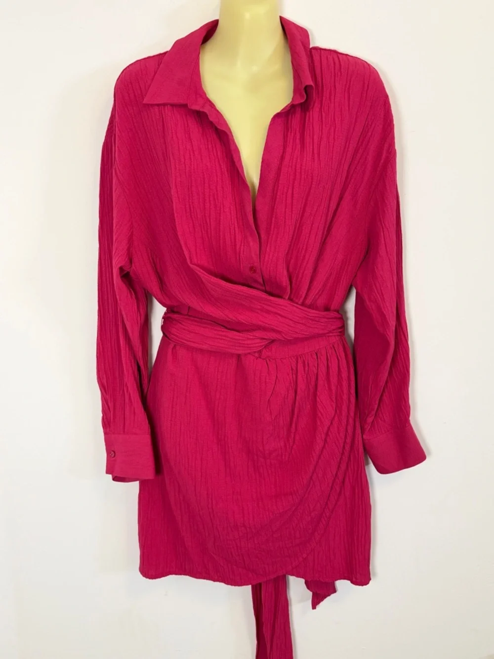 ZARA Hot Pink Long Sleeve Wrap Dress